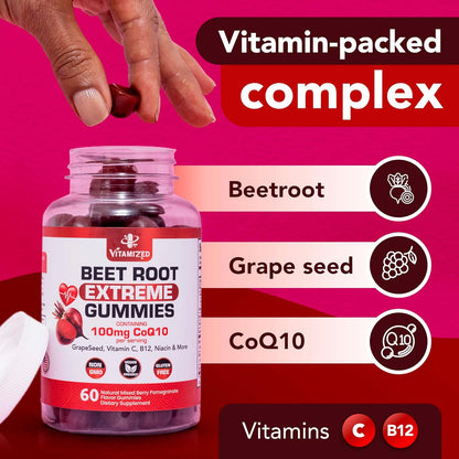 Beet Root Extreme Gummies with CoQ10, 60 Count - Renee Lane Company