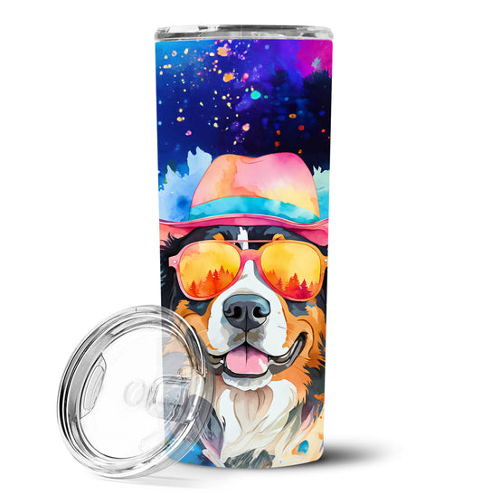 Bernese Mountain Dog Hippie Dawg Stainless Steel Skinny Tumbler Vacuum Double Walled Reusable Insulated Tumbler Travel Cup for Coffee Cocktails Gift with Lid, 20 oz - Renee Lane Company