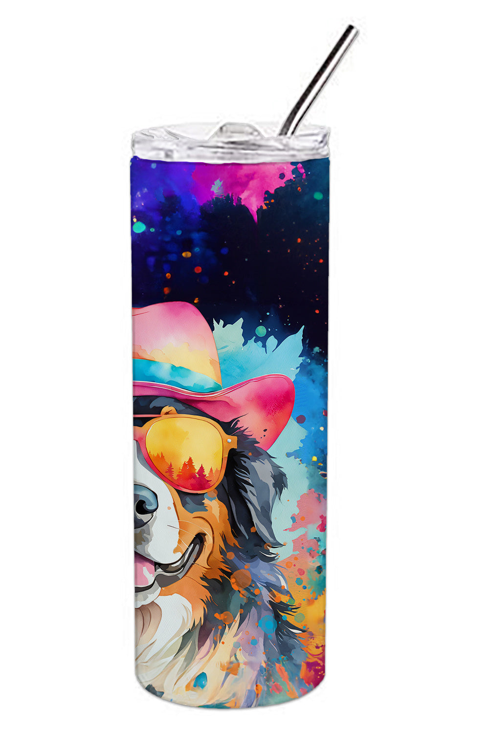 Bernese Mountain Dog Hippie Dawg Stainless Steel Skinny Tumbler Vacuum Double Walled Reusable Insulated Tumbler Travel Cup for Coffee Cocktails Gift with Lid, 20 oz - Renee Lane Company