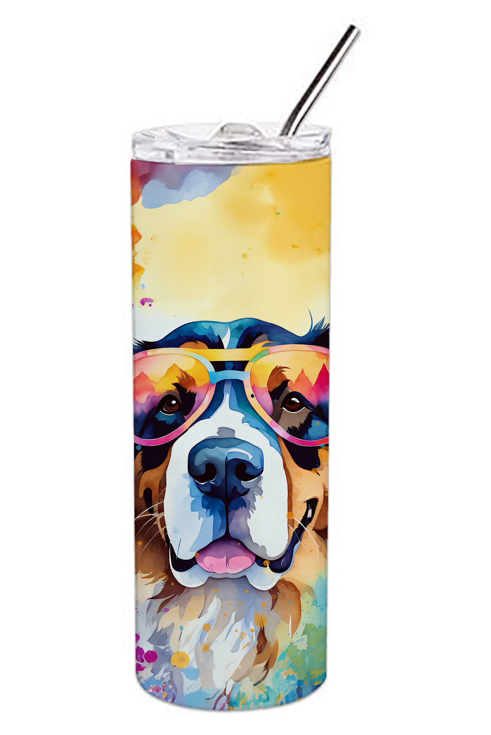 Bernese Mountain Dog Hippie Dawg Stainless Steel Skinny Tumbler Vacuum Double Walled Reusable Insulated Tumbler Travel Cup for Coffee Cocktails Gift with Lid, 20 oz - Renee Lane Company
