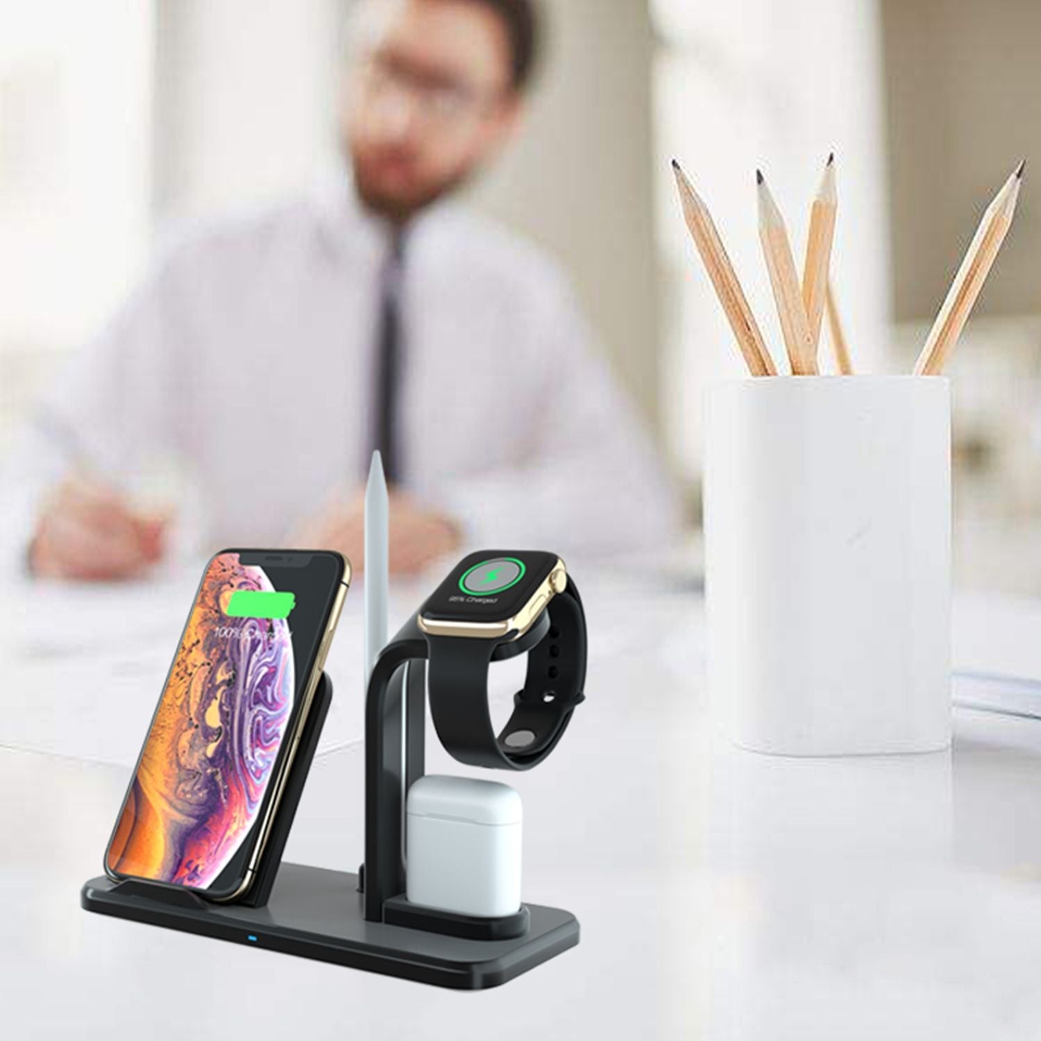Besegad 4 in 1 Assemable Fast Wireless Charging Stand Dock Station for iPhone XS Max Apple Pencil iWatch Series 1 2 3 4 Airpods - Renee Lane Company