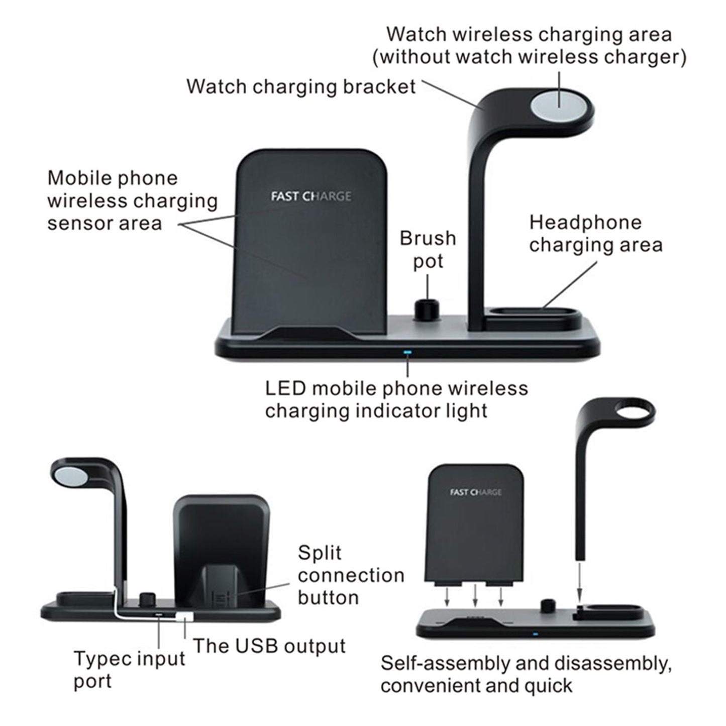 Besegad 4 in 1 Assemable Fast Wireless Charging Stand Dock Station for iPhone XS Max Apple Pencil iWatch Series 1 2 3 4 Airpods - Renee Lane Company