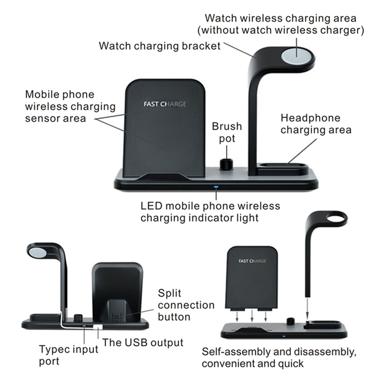 Besegad 4 in 1 Assemable Fast Wireless Charging Stand Dock Station for iPhone XS Max Apple Pencil iWatch Series 1 2 3 4 Airpods - Renee Lane Company