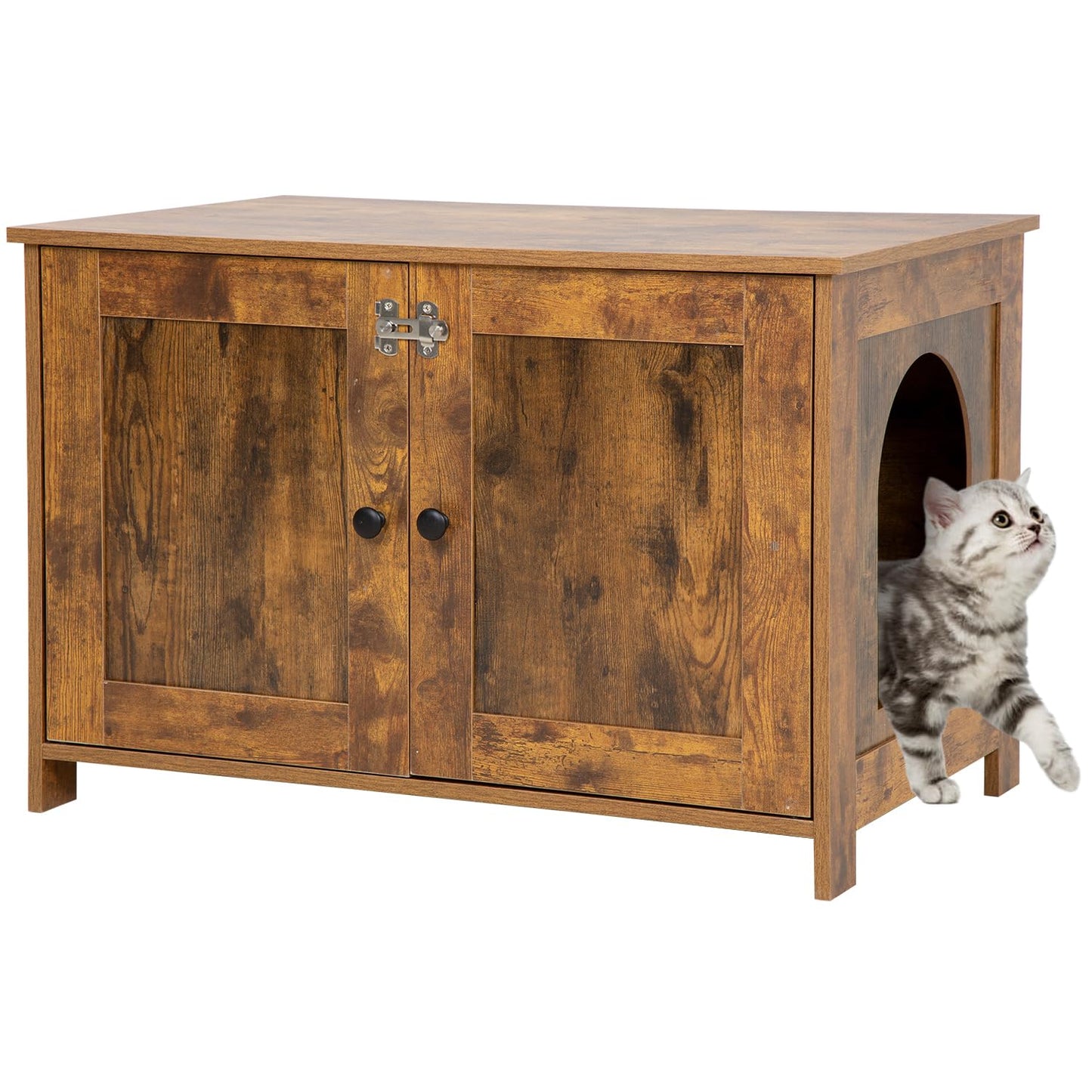 BestPet Cat Litter Box Enclosure Furniture HiddenWooden Cat Washroom Furniture Storage Cabinet Pet Crate House End Table with Removable DividerLarge EnoughFit Most Cats and Litter Box - Renee Lane Company