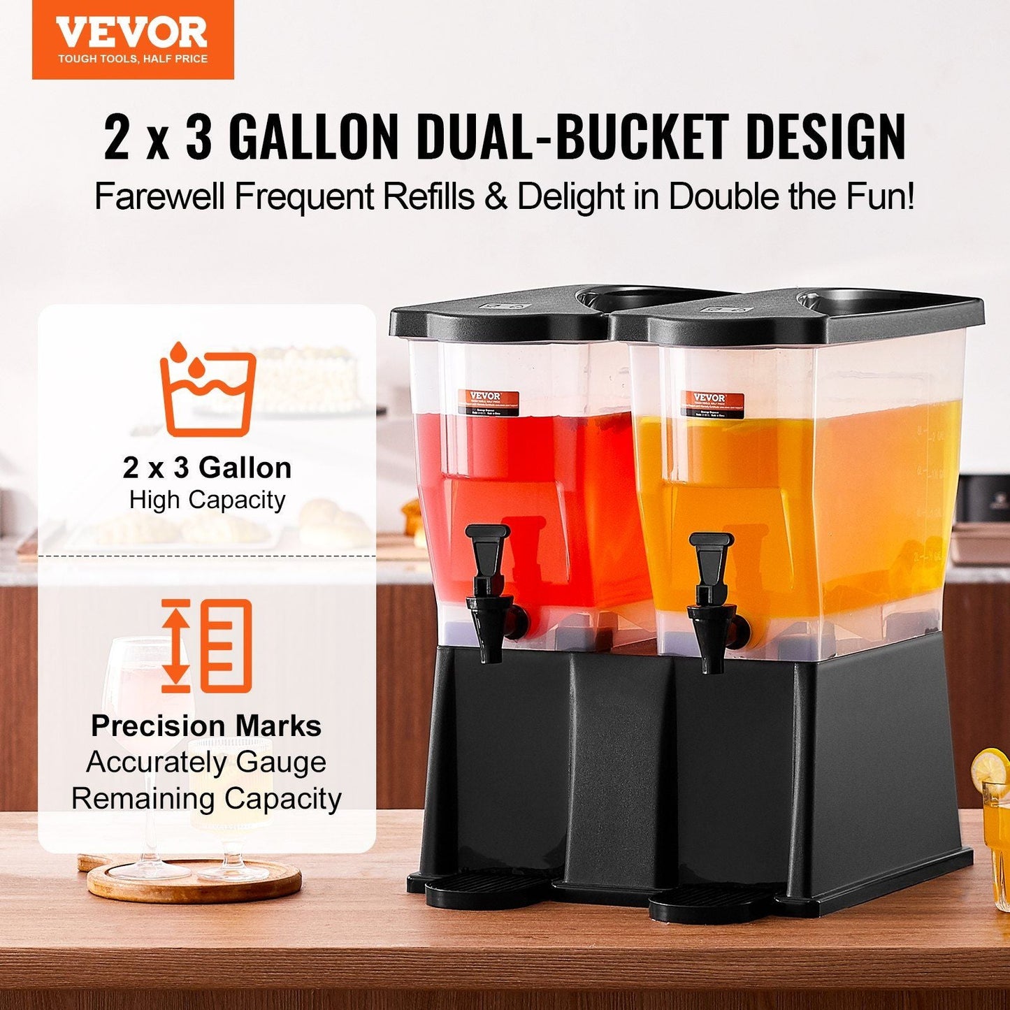 Beverage Dispenser, 3 Gallon x 2 Drink Dispensers for Parties, Plastic Juice Dispenser with Stand Spigot Lid, Iced Tea Lemonade Juice Water Dispenser, for Restaurants, Hotels, Parties - Renee Lane Company