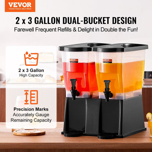 Beverage Dispenser, 3 Gallon x 2 Drink Dispensers for Parties, Plastic Juice Dispenser with Stand Spigot Lid, Iced Tea Lemonade Juice Water Dispenser, for Restaurants, Hotels, Parties - Renee Lane Company