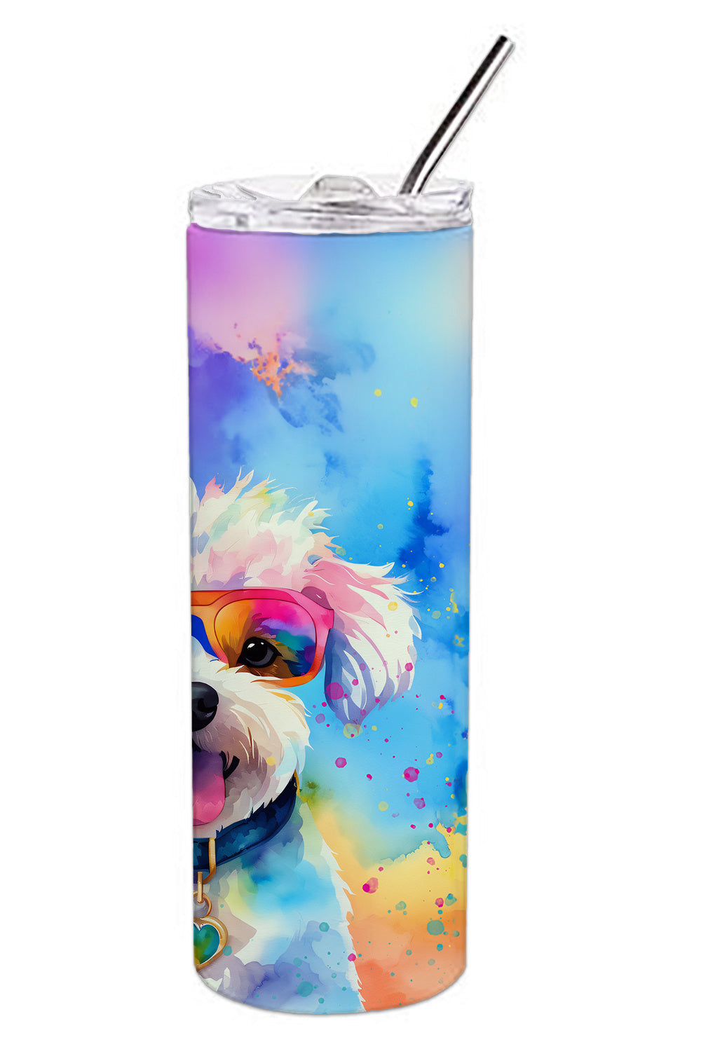 Bichon Frise Hippie Dawg Stainless Steel Skinny Tumbler Vacuum Double Walled Reusable Insulated Tumbler Travel Cup for Coffee Cocktails Gift with Lid, 20 oz - Renee Lane Company