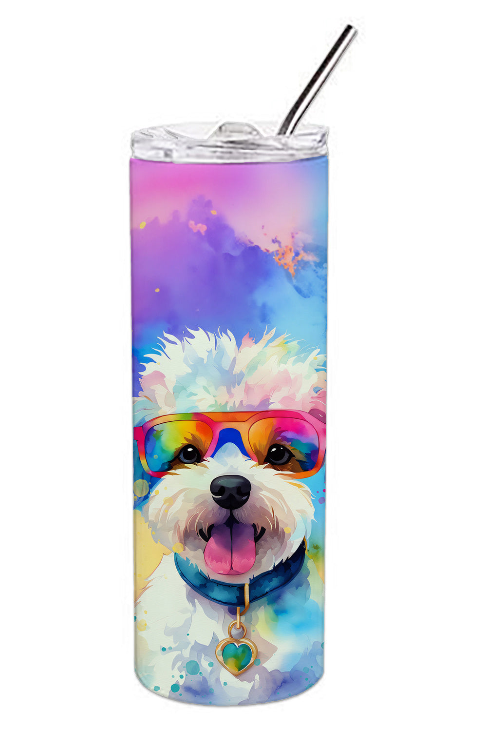 Bichon Frise Hippie Dawg Stainless Steel Skinny Tumbler Vacuum Double Walled Reusable Insulated Tumbler Travel Cup for Coffee Cocktails Gift with Lid, 20 oz - Renee Lane Company