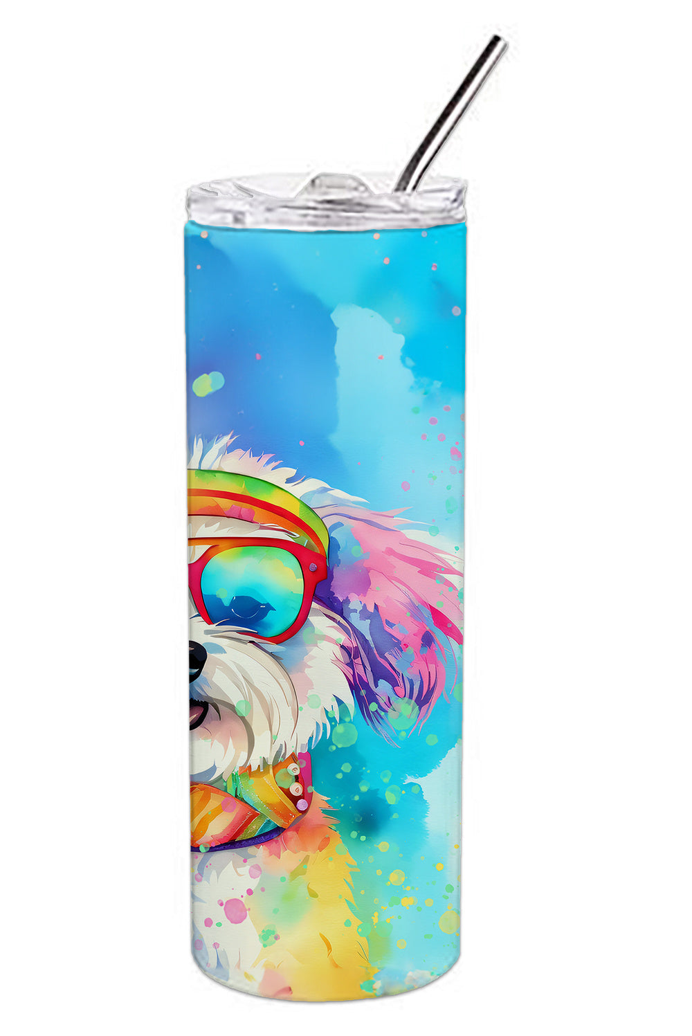Bichon Frise Hippie Dawg Stainless Steel Skinny Tumbler Vacuum Double Walled Reusable Insulated Tumbler Travel Cup for Coffee Cocktails Gift with Lid, 20 oz - Renee Lane Company