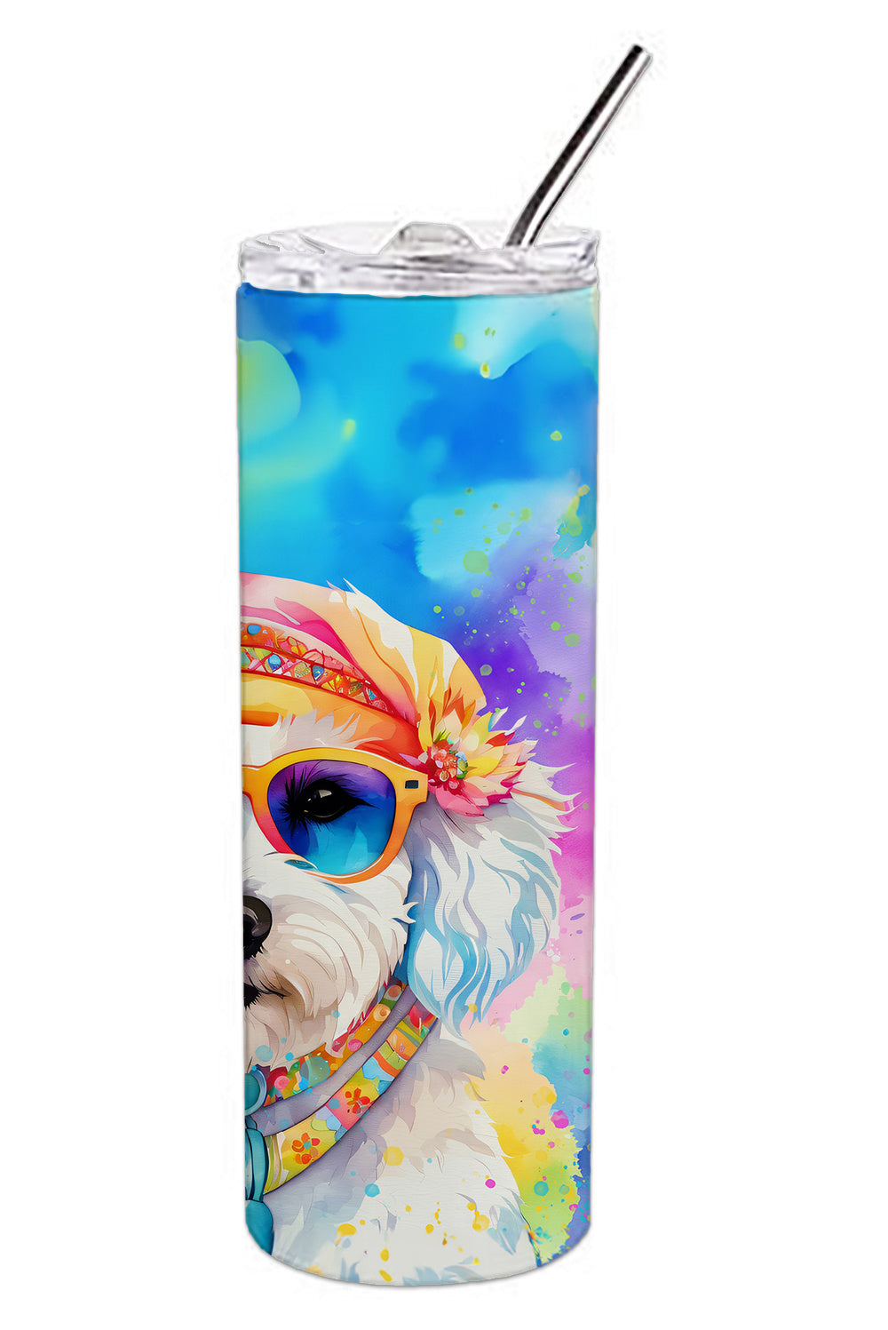Bichon Frise Hippie Dawg Stainless Steel Skinny Tumbler Vacuum Double Walled Reusable Insulated Tumbler Travel Cup for Coffee Cocktails Gift with Lid, 20 oz - Renee Lane Company