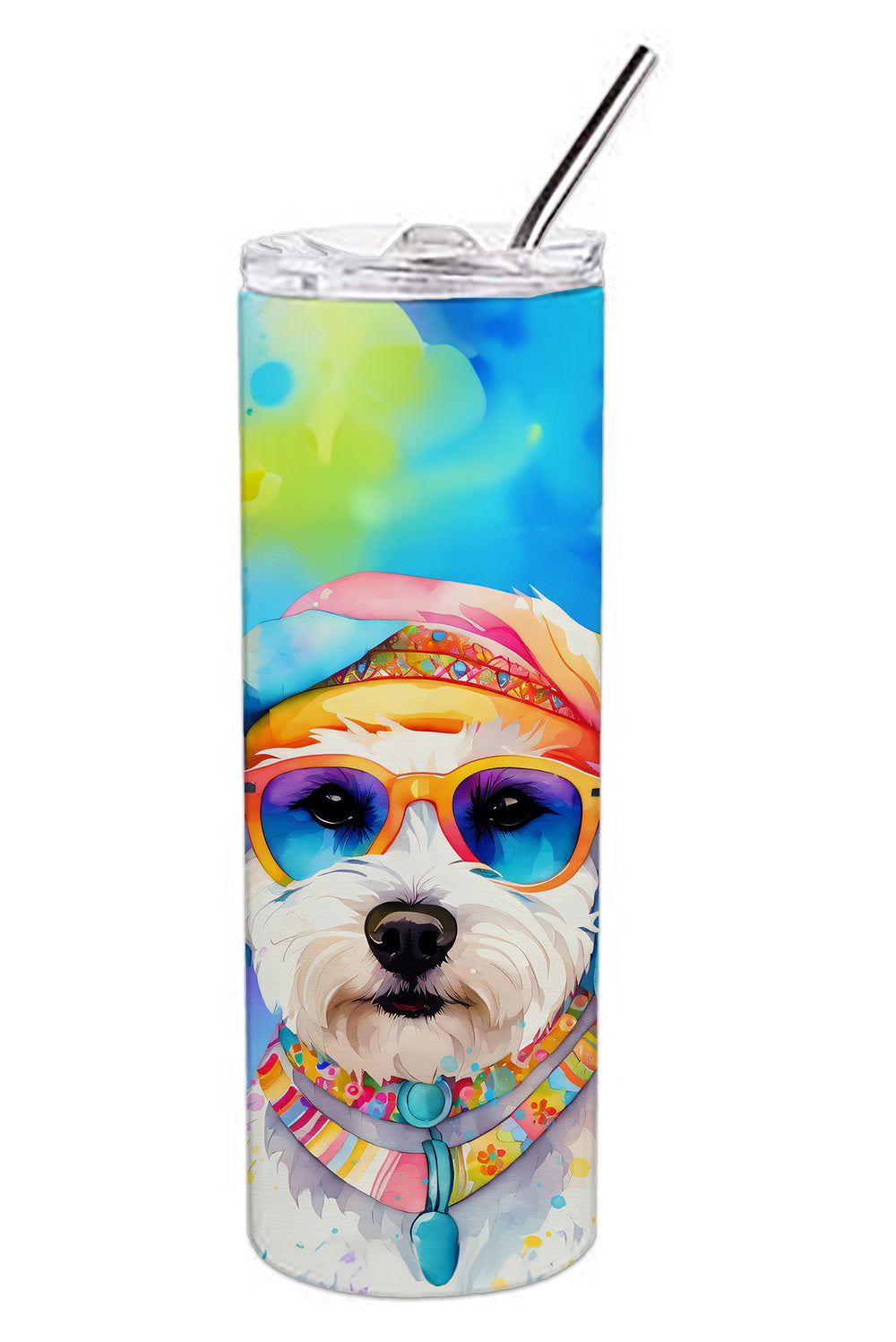 Bichon Frise Hippie Dawg Stainless Steel Skinny Tumbler Vacuum Double Walled Reusable Insulated Tumbler Travel Cup for Coffee Cocktails Gift with Lid, 20 oz - Renee Lane Company