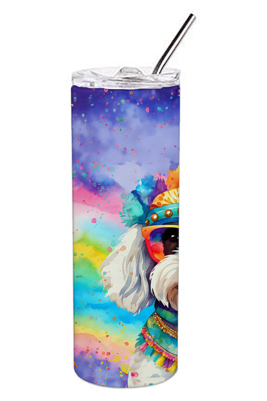 Bichon Frise Hippie Dawg Stainless Steel Skinny Tumbler Vacuum Double Walled Reusable Insulated Tumbler Travel Cup for Coffee Cocktails Gift with Lid, 20 oz - Renee Lane Company