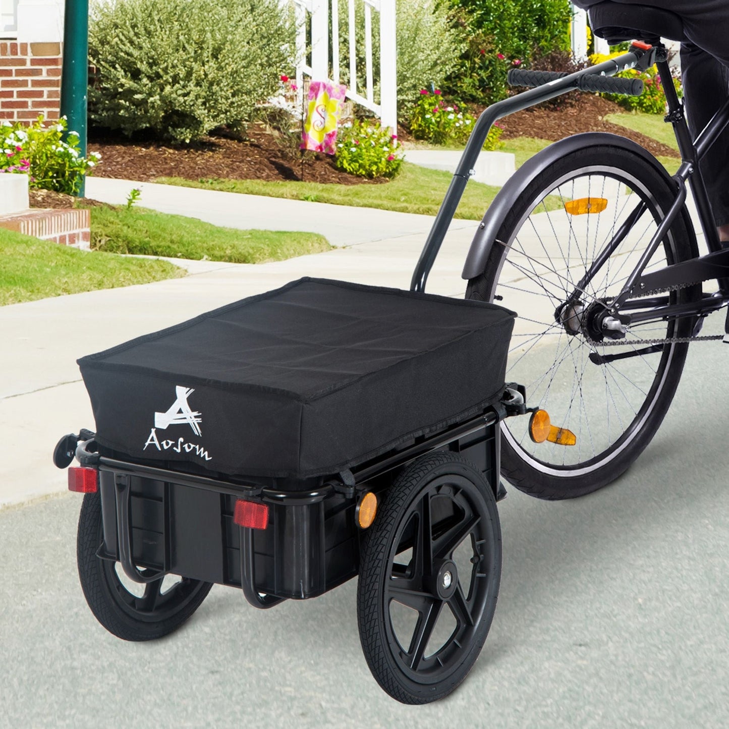 Bicycle Cargo Trailer with Removable Box and Waterproof Cover, Bike Wagon Trailer with Two 16in Wheels - Renee Lane Company