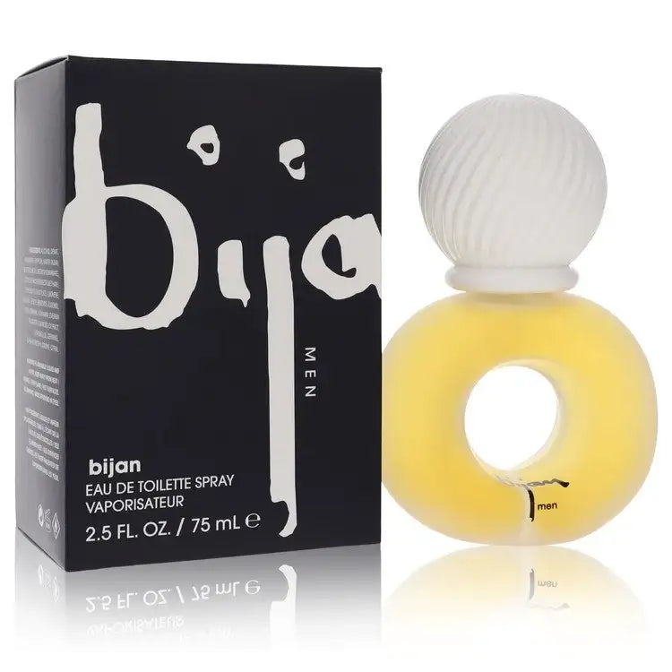 Men's eau de toilette spray box and yellow bottle with white ribbed cap