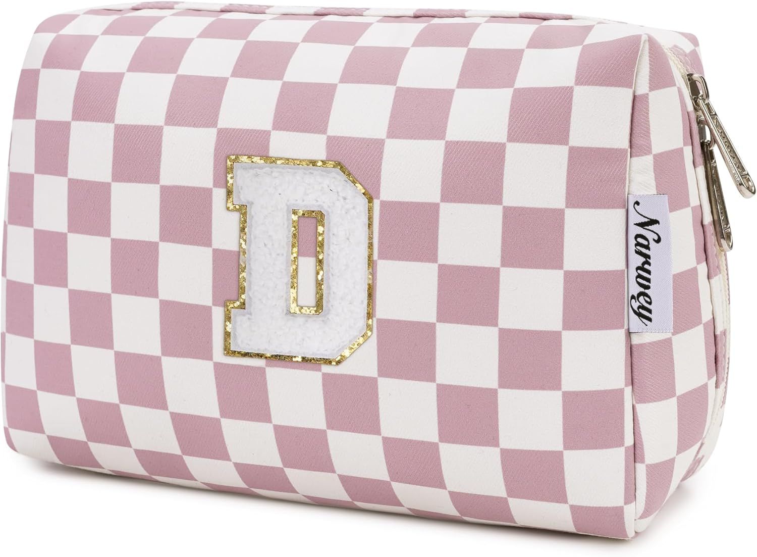 Birthday Gifts for Teen Girls Kids Women Personalized Initial Checkered Makeup Bag Pink Monogram Cosmetic Bag Trendy Stuff - Renee Lane Company
