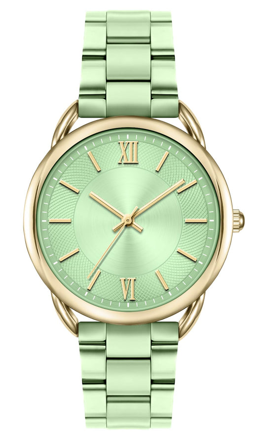 Bisley Womens Gold Watch Mint Metal Bracelet Watch Three Hand Analog Watch - Renee Lane Company