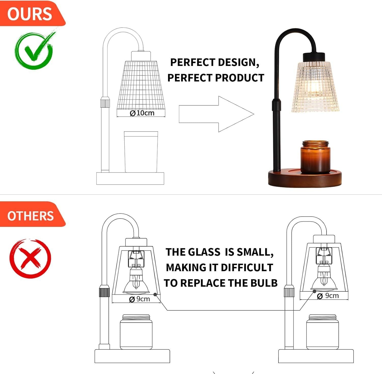 Black Candle Warmer Lamp WithTimer and Dimmer,Fragrance Electric Wax Melt Warmer with 2 Bulbs,Scented Jar Lamp,Mother's Day/Birthday/Christmas Gifts for Mom/Wife,Home Decor,Adjustable Height - Renee Lane Company