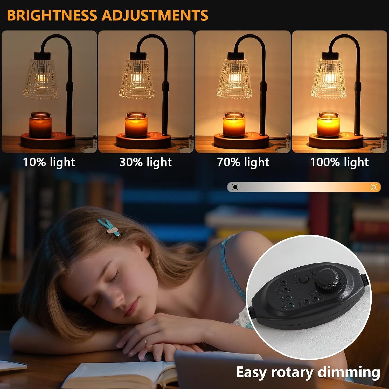 Black Candle Warmer Lamp WithTimer and Dimmer,Fragrance Electric Wax Melt Warmer with 2 Bulbs,Scented Jar Lamp,Mother's Day/Birthday/Christmas Gifts for Mom/Wife,Home Decor,Adjustable Height - Renee Lane Company