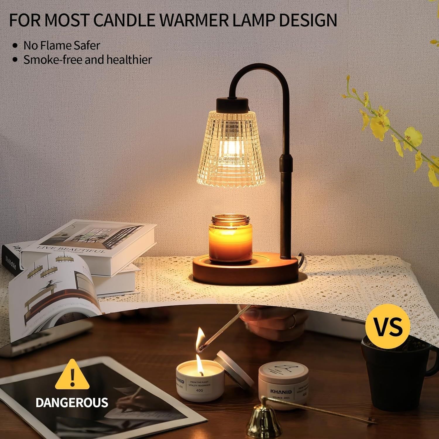 Black Candle Warmer Lamp WithTimer and Dimmer,Fragrance Electric Wax Melt Warmer with 2 Bulbs,Scented Jar Lamp,Mother's Day/Birthday/Christmas Gifts for Mom/Wife,Home Decor,Adjustable Height - Renee Lane Company