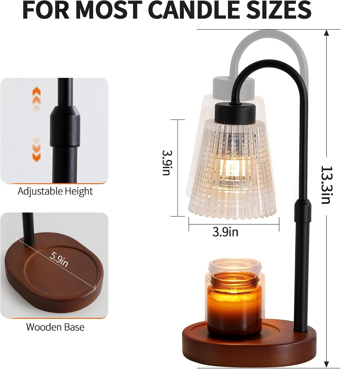 Black Candle Warmer Lamp WithTimer and Dimmer,Fragrance Electric Wax Melt Warmer with 2 Bulbs,Scented Jar Lamp,Mother's Day/Birthday/Christmas Gifts for Mom/Wife,Home Decor,Adjustable Height - Renee Lane Company