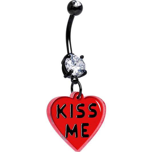 Black Double Gem Kiss Me Heart Dangle Belly Ring by Onyx O - Renee Lane Company