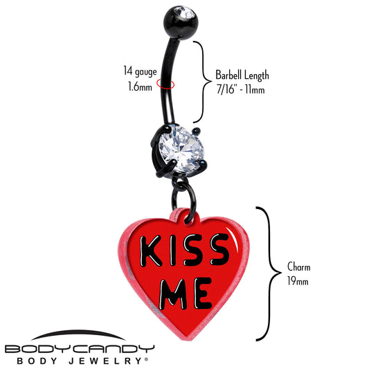 Black Double Gem Kiss Me Heart Dangle Belly Ring by Onyx O - Renee Lane Company