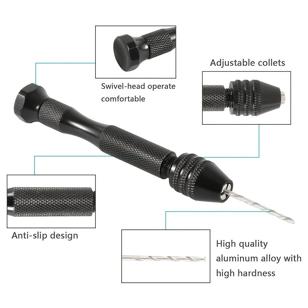 Black Hand Twist Drill 0.3-3.4mm Vajra Bodhi Woodworking Drilling Manual Punching Tool Twist Drill Set - Renee Lane Company