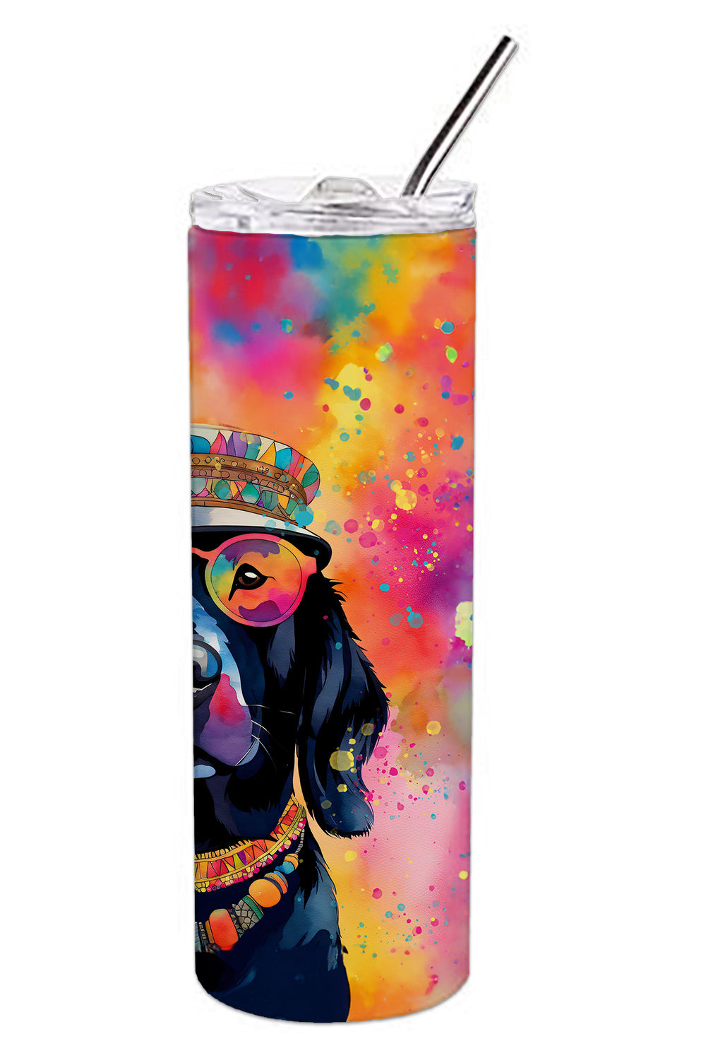 Black Labrador Hippie Dawg Stainless Steel Skinny Tumbler Vacuum Double Walled Reusable Insulated Tumbler Travel Cup for Coffee Cocktails Gift with Lid, 20 oz - Renee Lane Company