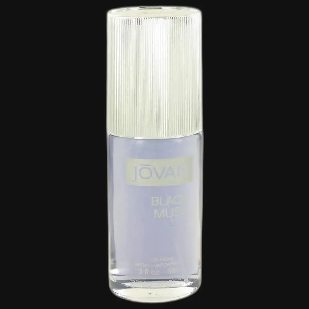 Jovan Black Musk men's cologne spray bottle, ribbed white cap