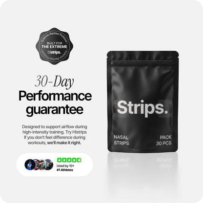 Black nasal strips pouch with 30-day performance guarantee badge
