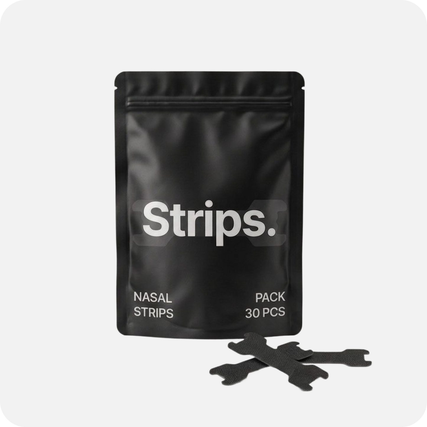 Black nasal strips pouch showing 30 nasal strip pieces