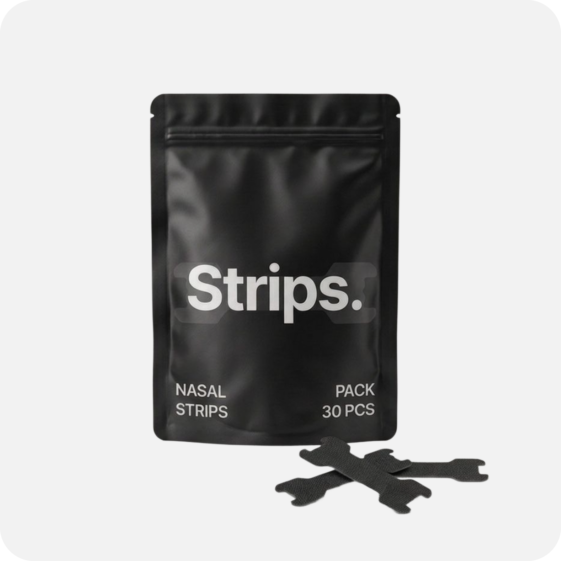 Black nasal strips pouch showing 30 nasal strip pieces