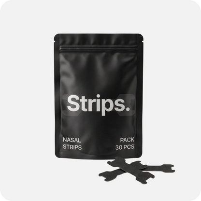 Black nasal strips pouch showing 30 nasal strip pieces