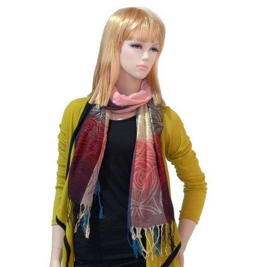 Blancho Bedding -Pa-a09-2 Moon & Stars & Roses Elegant Fashion Smooth Touch Tassel Ends Pashmina/Shawl/Scarf - Renee Lane Company