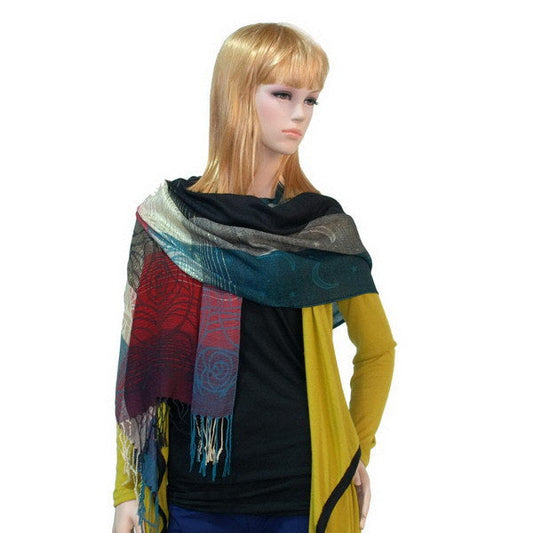 Blancho Bedding -Pa-a09-3 Moon & Stars & Roses Elegant Fashion Smooth Touch Tassel Ends Pashmina/Shawl/Scarf - Renee Lane Company