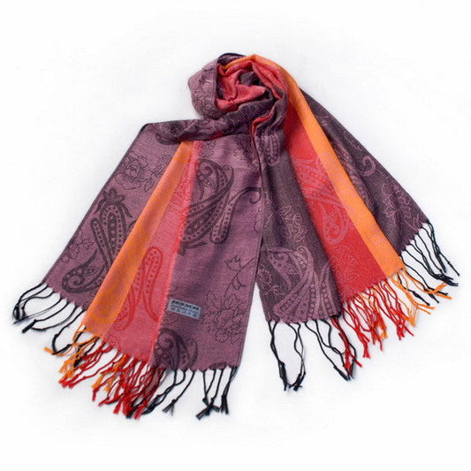 Blancho Bedding -Pa-a82-2 Multi-Colors Rose & Paisley National Style Exquisite Soft Tassel Ends Pashmina/Shawl/Scarf - Renee Lane Company