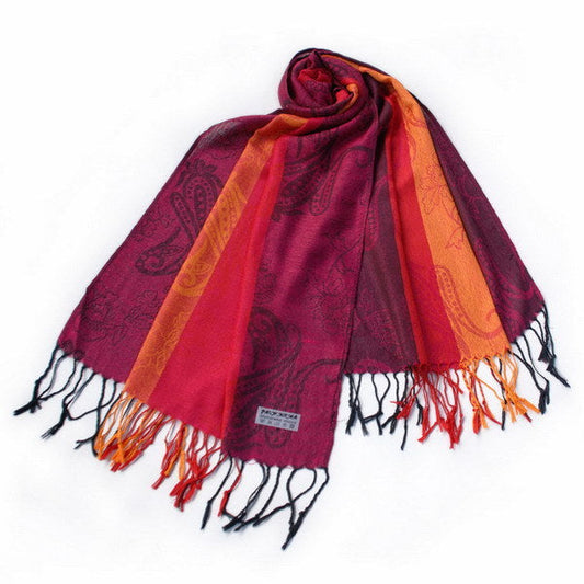 Blancho Bedding -Pa-a82-3 Multi-Colors Rose & Paisley National Style Exquisite Soft Tassel Ends Pashmina/Shawl/Scarf - Renee Lane Company