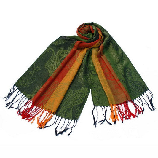 Blancho Bedding -Pa-a82-6 Multi-Colors Rose & Paisley National Style Exquisite Soft Tassel Ends Pashmina/Shawl/Scarf - Renee Lane Company