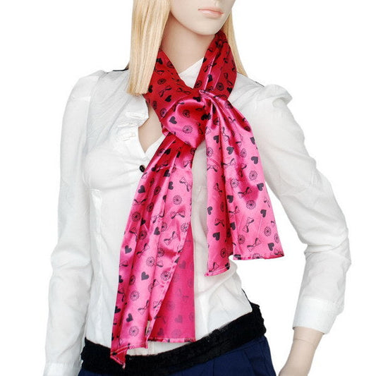 Blancho Deep Pink Lovely BOW & Heart & Blosom Design Romantic Comfy Silk Scarf/Wrap/Shawl(Small) - Renee Lane Company