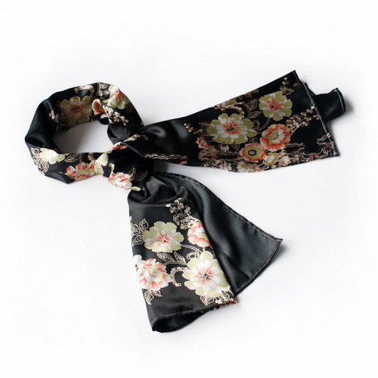 Blando Black Flowers Floral Patterns Exquisitely Elegant comfy Silk Scarf/Wrap/Shawl(Large) - Renee Lane Company