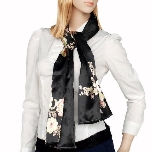 Blando Black Flowers Floral Patterns Exquisitely Elegant comfy Silk Scarf/Wrap/Shawl(Large) - Renee Lane Company