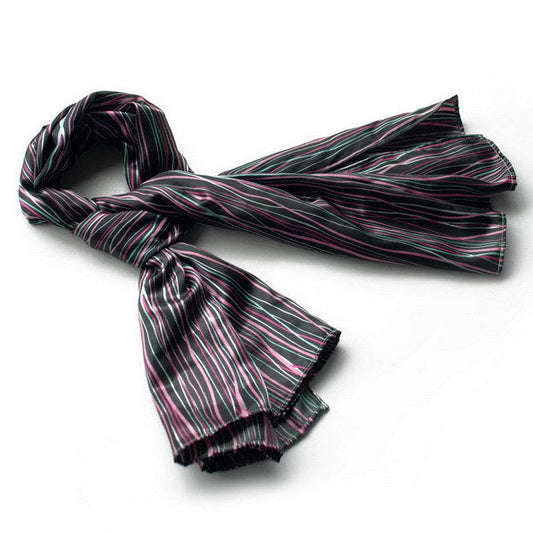 Blando Black Irregular Stripe Chic Exquisitely Soft Luxuriant Silky Scarf/Wrap/Shawl(Small) - Renee Lane Company