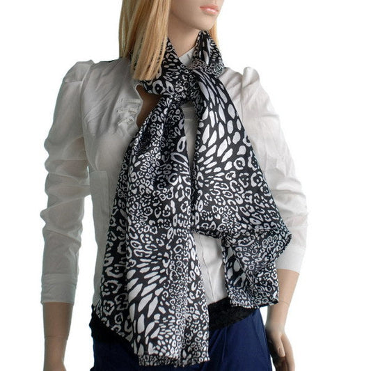 Blando Black & White Distinctive Leopard Animal Print Fashion Soft Silk Scarf/Wrap/Shawl(Small) - Renee Lane Company
