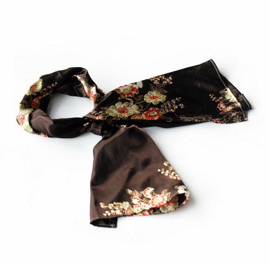 Blando Brown Flowers Floral Patterns Exquisitely Elegant comfy Silk Scarf/Wrap/Shawl(Small) - Renee Lane Company