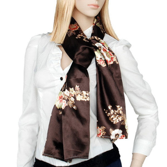 Blando Brown Flowers Floral Patterns Exquisitely Elegant comfy Silk Scarf/Wrap/Shawl(Small) - Renee Lane Company