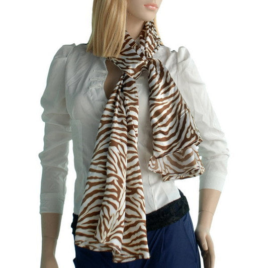 Blando Brown Funky Zebra Animal Pattern super soft Silk Scarf/Wrap/Shawl(Large) - Renee Lane Company