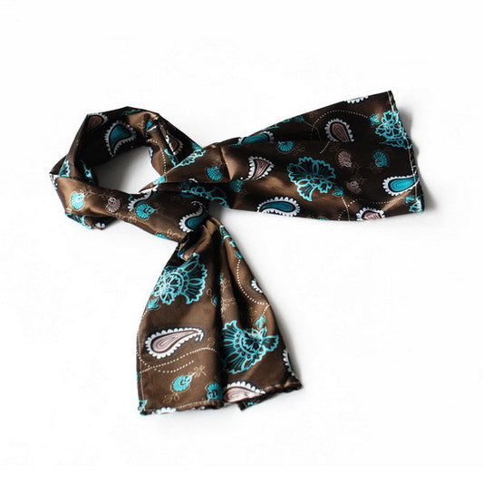 Blando Dark Brown Paisley & Flower Pattern Elegant Extremely Soft Silk Scarf/Wrap/Shawl(Small) - Renee Lane Company