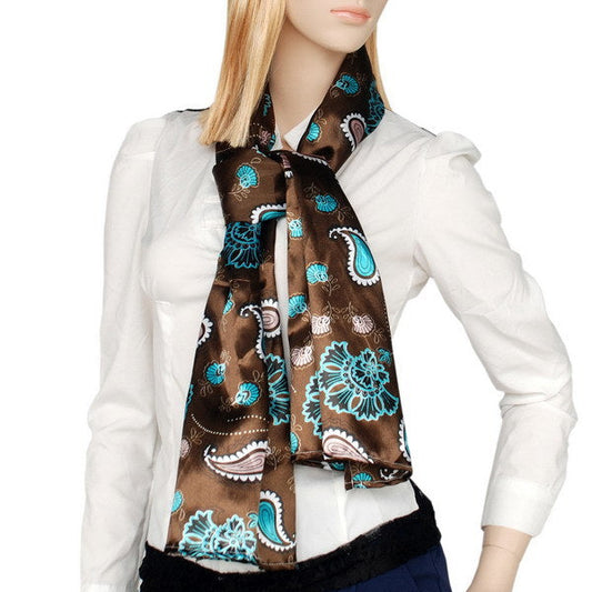 Blando Dark Brown Paisley & Flower Pattern Elegant Extremely Soft Silk Scarf/Wrap/Shawl(Small) - Renee Lane Company