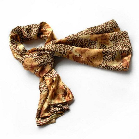 Blando Gold Leopard & Rose Floral Pattern Stylish super soft Silk Scarf/Wrap/Shawl(Large) - Renee Lane Company