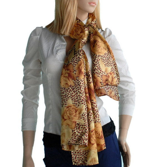 Blando Gold Leopard & Rose Floral Pattern Stylish super soft Silk Scarf/Wrap/Shawl(Small) - Renee Lane Company